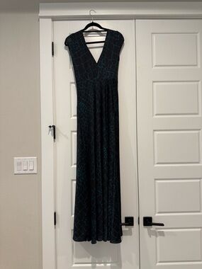 Reiss Black Maxi Dress with Teal Grid Print